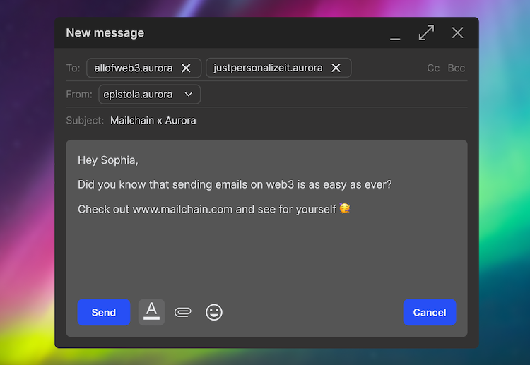 a message sent using aurora addresses