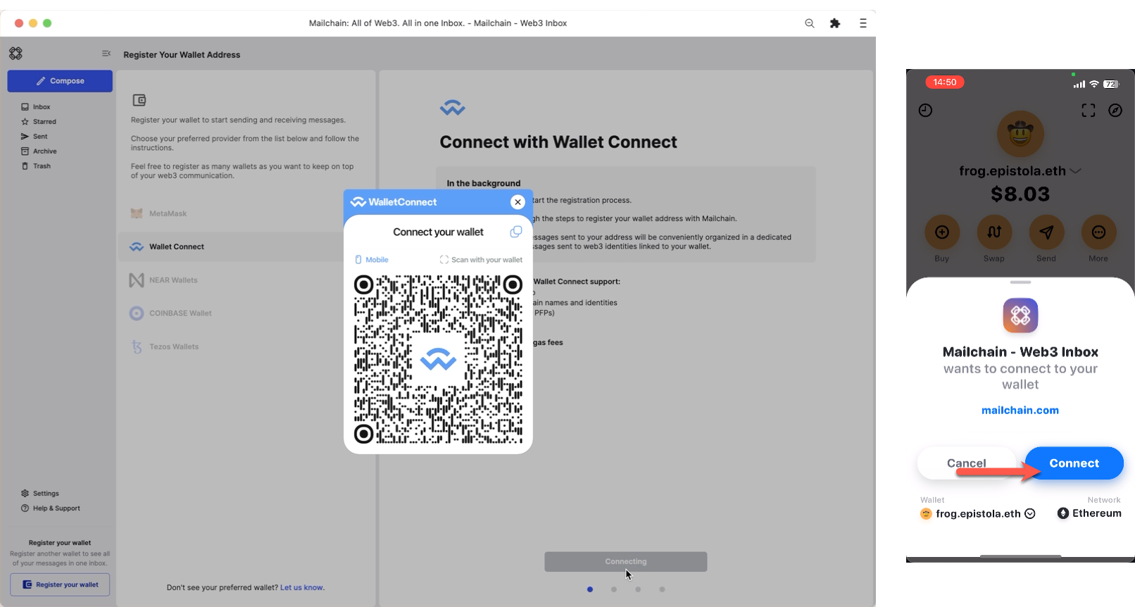 select the wallet address to register